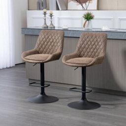 Wyld Haus Leno Nizi Set Of 2 Faux Leather Retro Bar Stools - Height Adjustable Swivel, Padded High Back - thumbnail 2