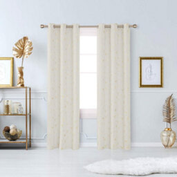 Deconovo Blackout Eyelet Curtains, Gold Printed Constellation Curtains For Living Room, 46 X 90 Inch, Light Beige, 2 Panels - thumbnail 2