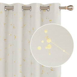 Deconovo Blackout Eyelet Curtains, Gold Printed Constellation Curtains For Living Room, 46 X 90 Inch, Light Beige, 2 Panels - thumbnail 3