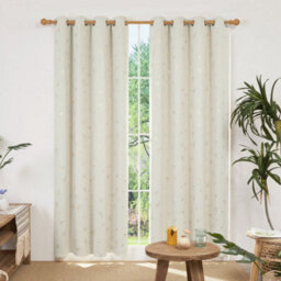 Deconovo Blackout Eyelet Curtains, Gold Printed Constellation Curtains For Living Room, 46 X 90 Inch, Light Beige, 2 Panels - thumbnail 1