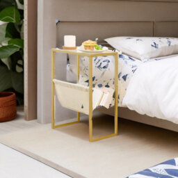 Modcraft Slim Gold Side Table , Narrow Glass Sofa End Table With Fabric Magazine Holder - thumbnail 6