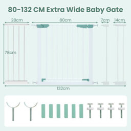 Costway Baby Gate Wide Child Safety Gate Fits 80-123 Cm Openings-White - thumbnail 2
