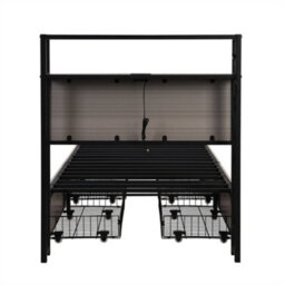 Abrihome Grey Metal Single Bed With 4 Drawers, Led Lights & Usb-C Charging, Sturdy Multi-Functional Single Bed - thumbnail 9