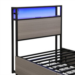 Abrihome Grey Metal Single Bed With 4 Drawers, Led Lights & Usb-C Charging, Sturdy Multi-Functional Single Bed - thumbnail 8