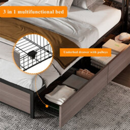 Abrihome Grey Metal Single Bed With 4 Drawers, Led Lights & Usb-C Charging, Sturdy Multi-Functional Single Bed - thumbnail 4