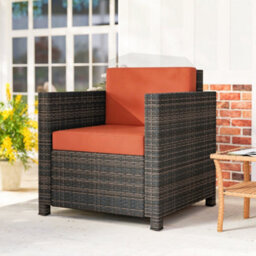 Outsunny Rattan Garden Armchair, Cushioned Single Rattan Chair, Brown/orange - thumbnail 8