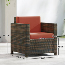 Outsunny Rattan Garden Armchair, Cushioned Single Rattan Chair, Brown/orange - thumbnail 3