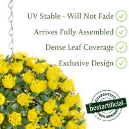 Pair Of Best Artificial 23Cm Yellow Rose Hanging Basket Flower Topiary Ball - Suitable For Outdoor Use - Weather & Fade Resistant - thumbnail 2