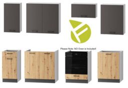 Impact Furniture Kitchen Cabinets Set 8 Units Cupboard 240Cm Kitchenette Soft Close Oak Dark Grey Storage Clara - thumbnail 2
