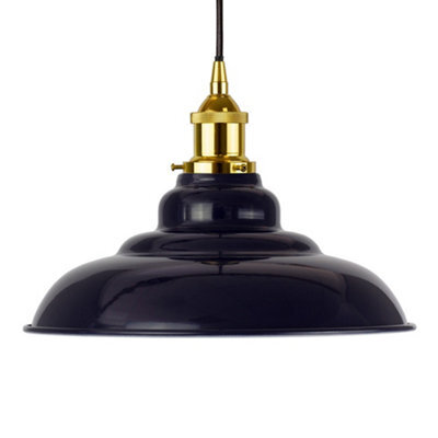 Navy Blue St Edmund's Painted Dome Pendant Light With Gold Lamp Holder And Black Round Cable - Se Home - image 1