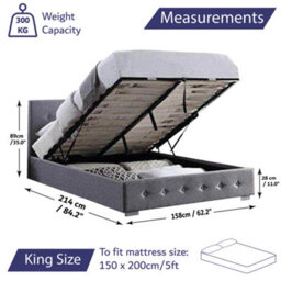 Home Treats King Size Ottoman Bed Frame With Storage Grey - thumbnail 3