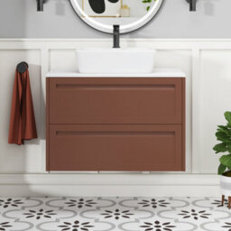 Royal Bathrooms Royal Bathroom Elmore 800mm Terracotta Clay Wall Mounted Countertop Bathroom Vanity Unit 2 Drawer With Cube Basin - thumbnail 4
