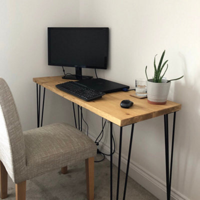Off The Grain Wooden Computer Desk With Hairpin Legs - Solid Wood Office Desk - image 1