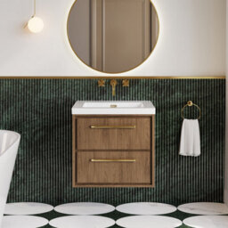 Hudson Reed Lille Wall Hung Two Drawer Contemporary Vanity Unit With Basin In Antique Oak, 613 X 462mm - thumbnail 2