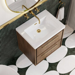 Hudson Reed Lille Wall Hung Two Drawer Contemporary Vanity Unit With Basin In Antique Oak, 613 X 462mm - thumbnail 3