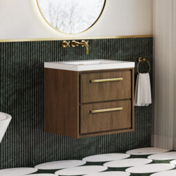 Hudson Reed Lille Wall Hung Two Drawer Contemporary Vanity Unit With Basin In Antique Oak, 613 X 462mm - thumbnail 4