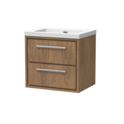 Hudson Reed Lille Wall Hung Two Drawer Contemporary Vanity Unit With Basin In Antique Oak, 613 X 462mm - thumbnail 1