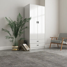Urbn-Living Urbnliving Height 180Cm Glossy White Carcass & White Drawers Tall 2 Door Wardrobe Bedroom Storage Hanging Rail Modern Furniture - thumbnail 2