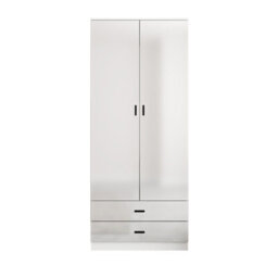Urbn-Living Urbnliving Height 180Cm Glossy White Carcass & White Drawers Tall 2 Door Wardrobe Bedroom Storage Hanging Rail Modern Furniture - thumbnail 4