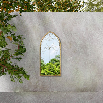 Mirroroutlet Chelsea Metal Arch Shaped Decorative Window Garden Mirror 100Cm X 50Cm - image 1
