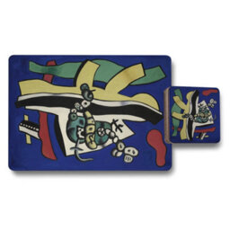 Benjamin Tate Design Abstract Artwork Placemats And Coasters Set With Wood Base In Blue Palette Limited Edition - thumbnail 1