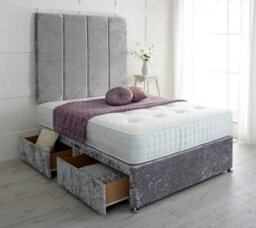 "Adore Designs Stafford Crushed Velvet Divan Bed, With Pocket Mattress & 36"" Headboard - 4Ft6 Double - Grey - 4 Drawers" - thumbnail 1