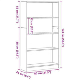 Vidaxl 4-Tier Bookcase Black Oak 80X24X143 Cm Engineered Wood - thumbnail 3