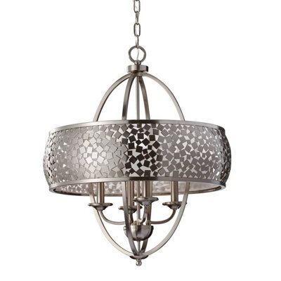 Luminosa Lighting Elstead 4 Light Multi Arm Ceiling Chandelier Pendant Light Brushed Steel With Silver Fabric, E14 - image 1