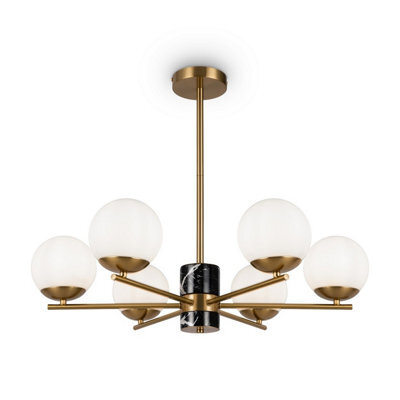 Luminosa Lighting Luminosa Marble Modern Multi Arm Pendant Ceiling Light Brass 6Xe27 White Shade