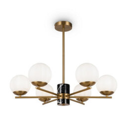 Luminosa Lighting Luminosa Marble Modern Multi Arm Pendant Ceiling Light Brass 6Xe27 White Shade