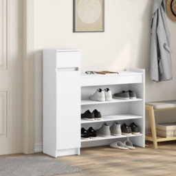 Walplus Shoe Cabinet White 100.5X28X100 Cm Engineered Wood - thumbnail 3