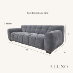 Aluxo Harlem 3 Seater Boucle Sofa Grey Steel Velvet Deep Stitch 5 Year Warranty - thumbnail 6