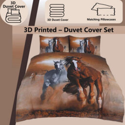 TheWhiteWater Limited Wild West Horses Bed Set- 3D Animal Printed Single Beddings Duvet Cover + One Matching Pillowcase - thumbnail 4