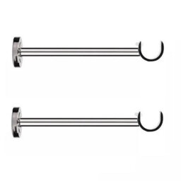 2X Long Curtain Pole Wall Brackets  Polished Nickel Silver Finish 28mm Diameter 21.8Cm Length - thumbnail 1
