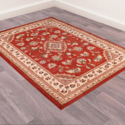 Terracotta Traditional Bordered Floral Easy To Clean Rug For Dining Room Bed Room And Living Room-66 X 230Cm (Runner) - thumbnail 2