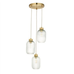First Choice Lighting Set Of 2 Lena - Ribbed Glass & Brushed Gold 3 Light Pendants - thumbnail 6