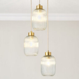 First Choice Lighting Set Of 2 Lena - Ribbed Glass & Brushed Gold 3 Light Pendants - thumbnail 5