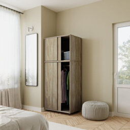 Urbn-Living Urbnliving 180Cm Height 4 Sliding Doors Oak Wardrobe Bedroom Storage Closet Hanging Rail Cupboard Unit - thumbnail 2