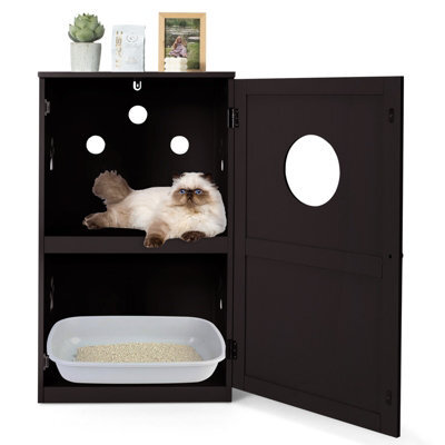 Costway 2-Tier Litter Box Enclosure Cat House Side Storage Cabinet Privacy Cat Washroom - image 1