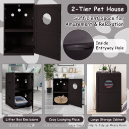 Costway 2-Tier Litter Box Enclosure Cat House Side Storage Cabinet Privacy Cat Washroom - thumbnail 7