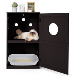 Costway 2-Tier Litter Box Enclosure Cat House Side Storage Cabinet Privacy Cat Washroom - thumbnail 1