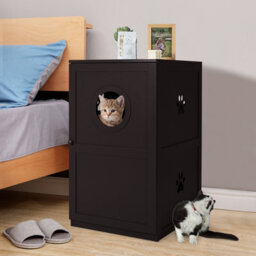 Costway 2-Tier Litter Box Enclosure Cat House Side Storage Cabinet Privacy Cat Washroom - thumbnail 3