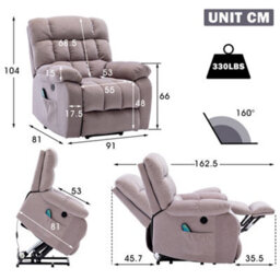 Abrihome Electric Power Lift Recliner Chair Sofa With Massage And Heat Overstuffed Breathable Fabric Reclining - thumbnail 2