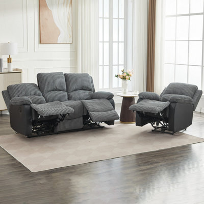 Electric Reclining Sofa Set, Corduroy Fabric Recliner Sectional Sofa Suite - 1+3 Sofa Set - image 1