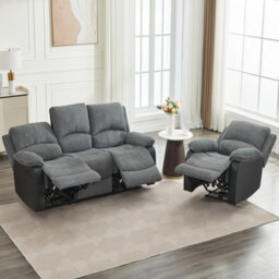 Electric Reclining Sofa Set, Corduroy Fabric Recliner Sectional Sofa Suite - 1+3 Sofa Set - thumbnail 6