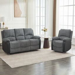 Electric Reclining Sofa Set, Corduroy Fabric Recliner Sectional Sofa Suite - 1+3 Sofa Set - thumbnail 3
