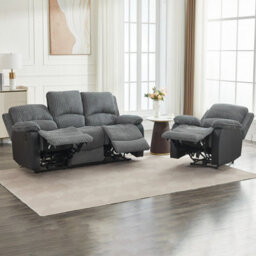 Electric Reclining Sofa Set, Corduroy Fabric Recliner Sectional Sofa Suite - 1+3 Sofa Set - thumbnail 2