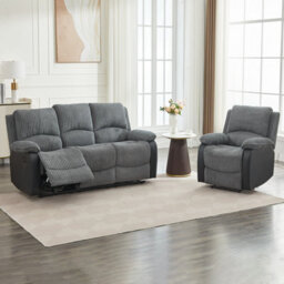 Electric Reclining Sofa Set, Corduroy Fabric Recliner Sectional Sofa Suite - 1+3 Sofa Set - thumbnail 4