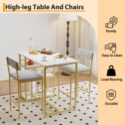 London Boutique 3 Pcs Bar Table And Chairs Set With 3 Storage Shelves & 2 Stools - White/gold - thumbnail 4