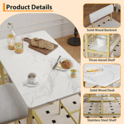 London Boutique 3 Pcs Bar Table And Chairs Set With 3 Storage Shelves & 2 Stools - White/gold - thumbnail 3